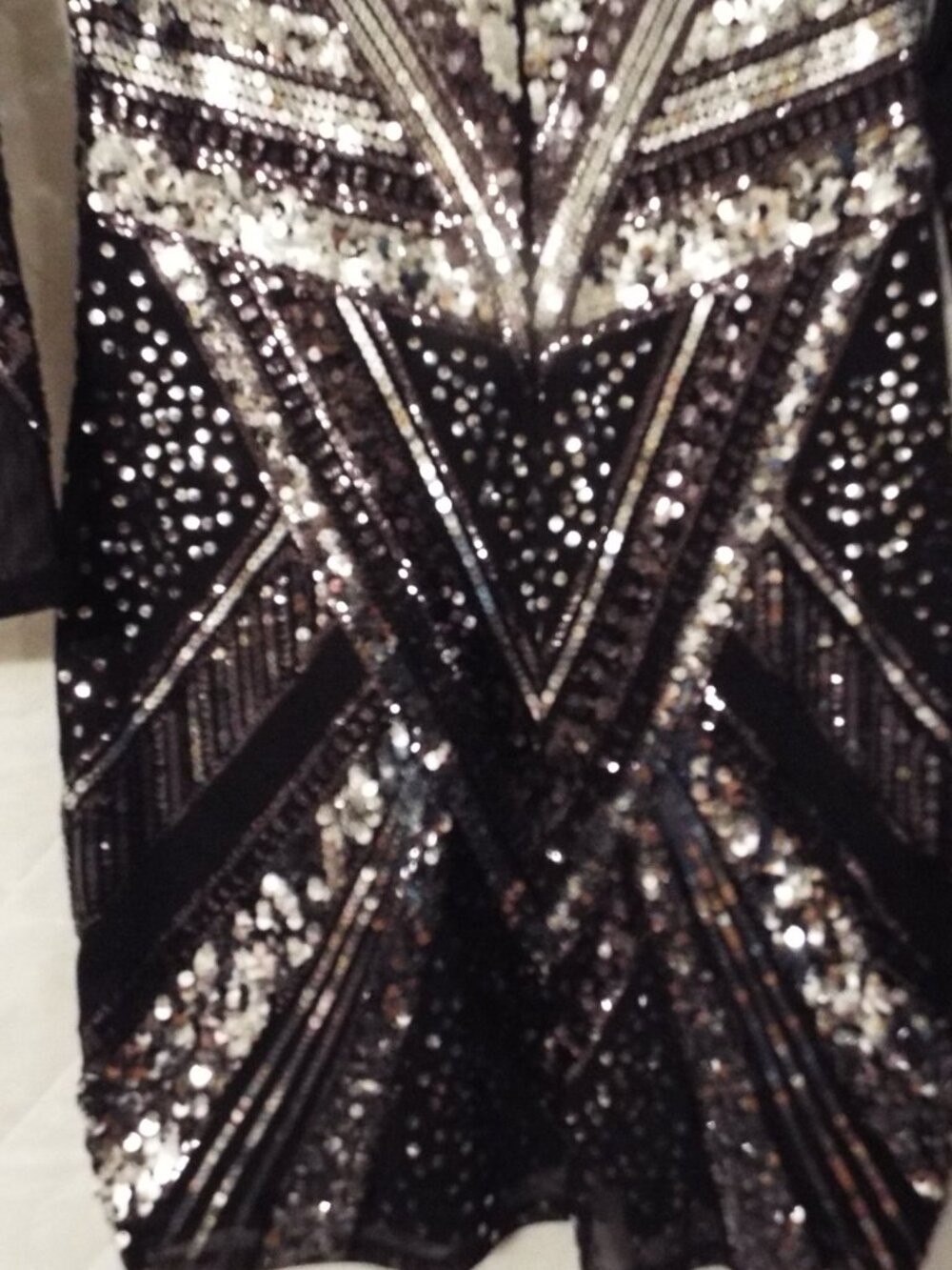 Express Black and Silver Sequin Dress with Mesh Sleeves Size Medium - Picture 7 of 7